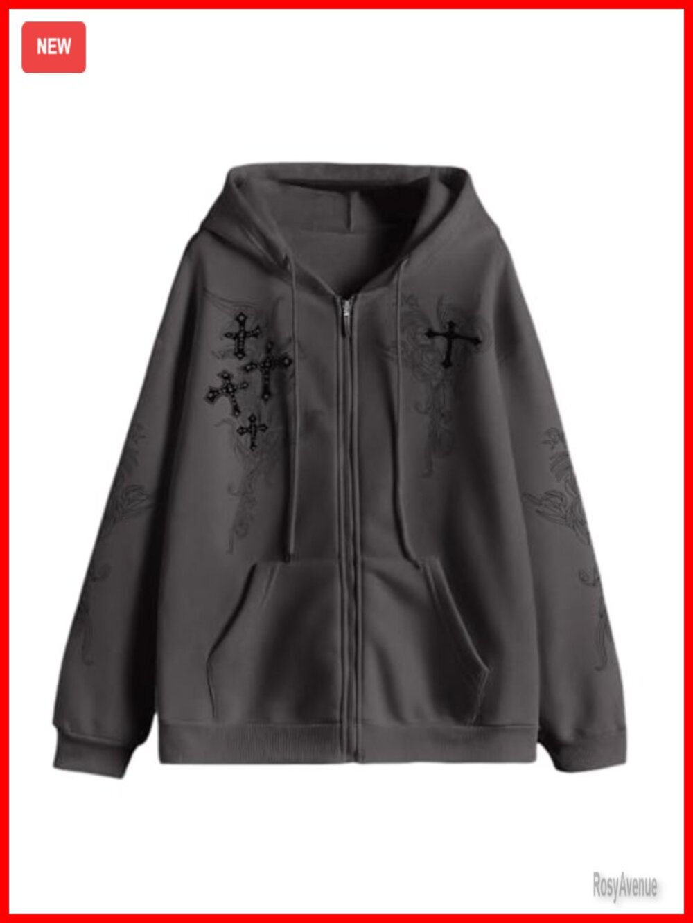 Zip Up Hoodie Y2K Gothic Grunge Cross Graphic Oversized Streetwear Sweatshirt
